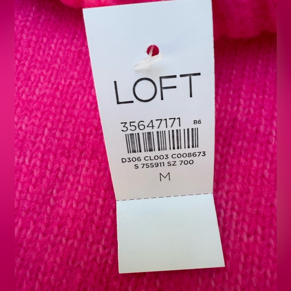 NWT AnnTaylor Loft neon pink long sleeve pullover mock turtleneck sweater medium - Picture 7 of 8